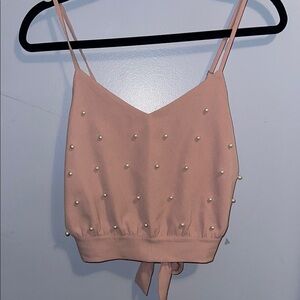 Blush Pink Pearl Embellished Crop Top